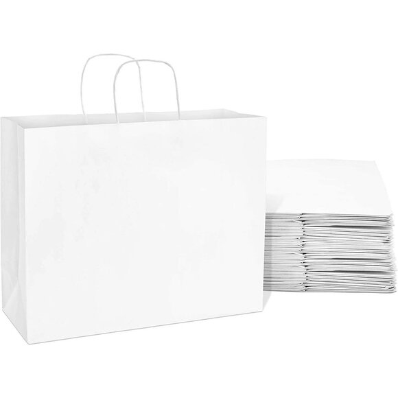 Greenii - 100 White Paper With Handles Kraft 16 * 6 * 12 Party Gift Bags - Picture 1 of 7